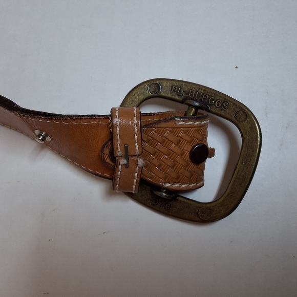 Hand Tooled Beaded Leather Belt with Brass Buckle M main image 7